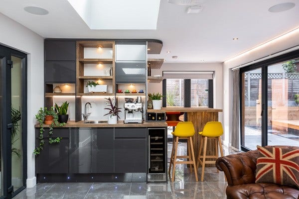eco+ flat glass rooflights in kitchen